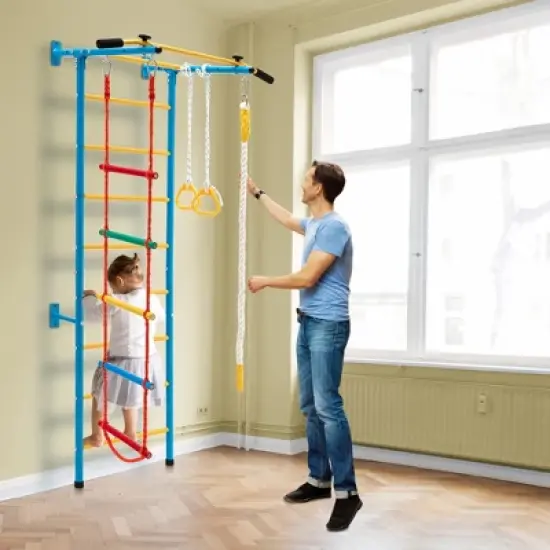 Costway 5 in 1 Kids Indoor Gym Playground Swedish Wall Ladder Children Home Climbing Gym image {2}