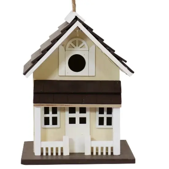 Sunnydaze 9.25" Cozy Home Wood Hanging Bird House with Solar Light Cream image {7}