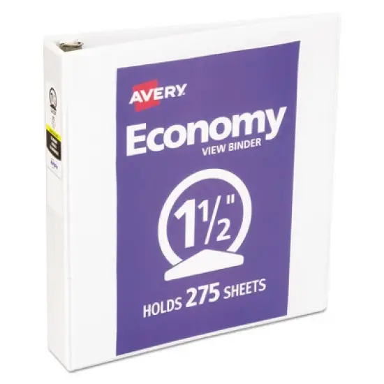 Avery Economy View Binder with Round Rings , 3 Rings, 1.5" Capacity, 11 x 8.5, White, (5726) image {7}