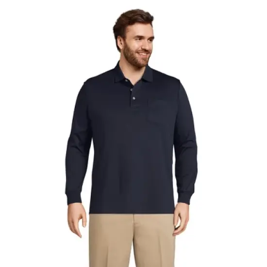 Lands' End Men's Long Sleeve Super Soft Supima Polo Shirt with Pocket image {9}
