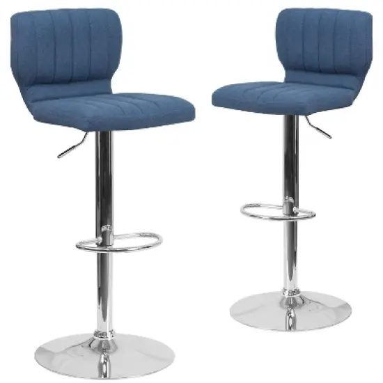Merrick Lane Set of Two Swivel Bar Stools with Vertical Stitched Back and Adjustable Chrome Base with Footrest image {13}