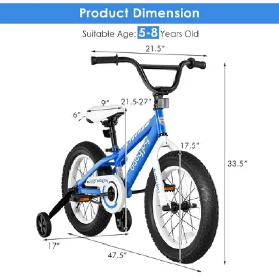 Babyjoy 16'' Kids Bike Bicycle w/ Training Wheels for 5-8 Years Old Girls Boys image {8}