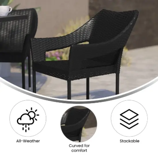 Flash Furniture Ethan Set of 4 Commercial Grade Stacking Patio Chairs, All Weather PE Rattan Wicker Patio Dining Chairs image {5}