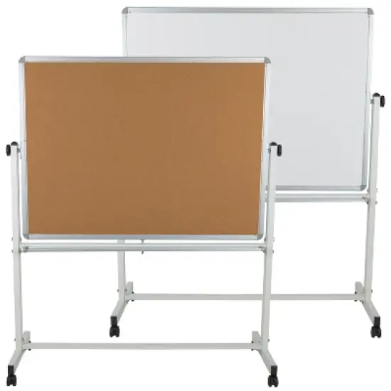 Flash Furniture HERCULES Series Reversible Mobile Cork Bulletin Board and White Board Stand with Pen Tray image {17}