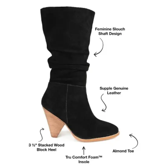 Journee Signature Womens Genuine Leather Syrinn Almond Toe Inside Zip Mid Calf Boots image {7}