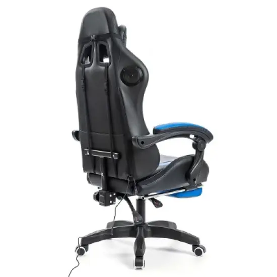 Hoffree Upholstered Massage Gaming Chair Smart Value Ergonomic Office PC Chair with Bluetooth Speaker & RGB Light image {9}
