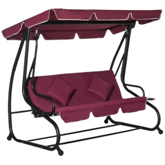 Outsunny 3 Seat Outdoor Free Standing Swing Bench Porch Swing with Stand, Comfortable Cushioned Fabric & Included Canopy image {8}