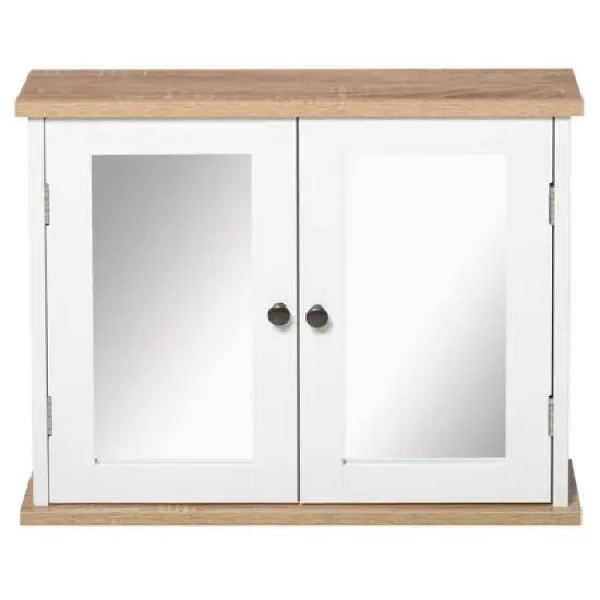 kleankin Wall Mounted Bathroom Medicine Cabinet with Double Mirrored Doors and Adjustable Interior Shelf, White image {3}