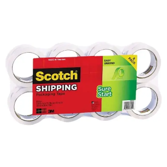 Scotch 1.88" x 54.6yds, 3" Core, Sure Start Packaging Tape - Clear (8 Per Pack) image {2}
