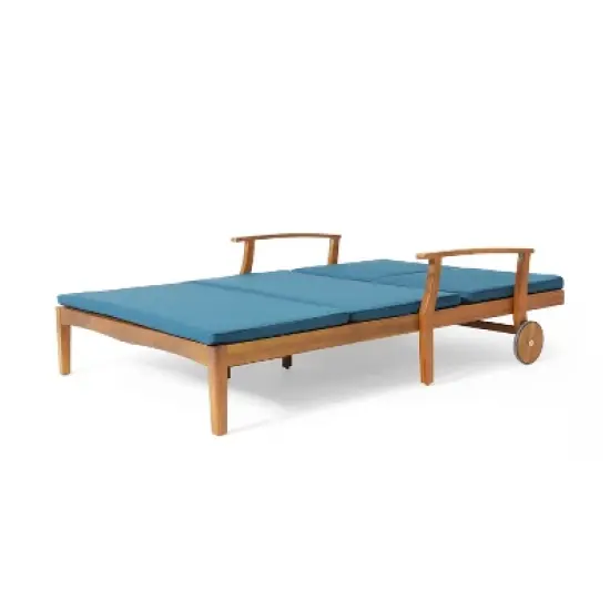GDFStudio Abena Outdoor Acacia Wood Double Adjustable Chaise Lounge with Cushions image {4}