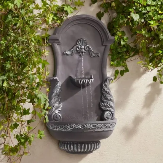 John Timberland Tivoli Grey Ornate Rustic Outdoor 2 Tier Outdoor Wall Water Fountain 33" for Yard Backyard Garden Patio Home Deck Porch House Exterior image {1}