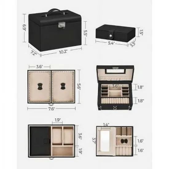 SONGMICS Jewelry Box 3 Layers, Jewelry Organizer with 2 Drawers, Jewelry Case with Portable Travel Case, Lockable, Jewelry Storage image {5}