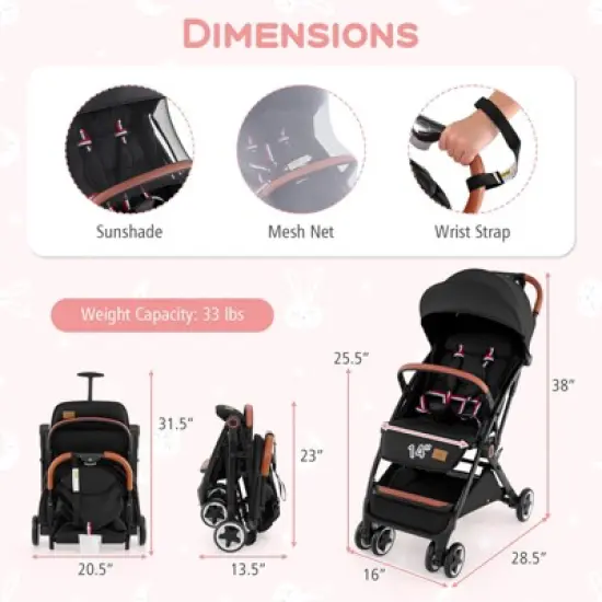 Infans Lightweight Baby Stroller Aluminium Frame w/ Net for Travel Black image {1}