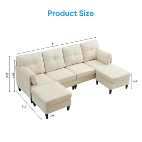 Mjkone Modular Convertible Sectional Sofa Couch, Upholstered Comfy Fabric 4-Seater Sofa with Movable Ottomans image {9}