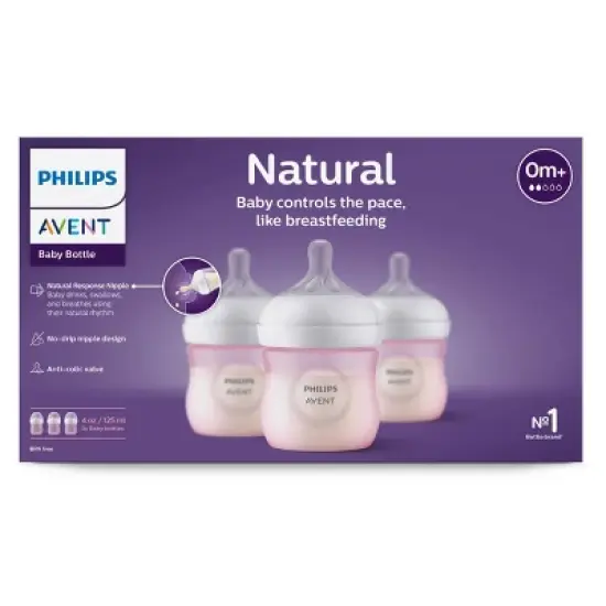 Philips Avent Natural Baby Bottle with Natural Response Nipple - Pink - 4oz image {1}