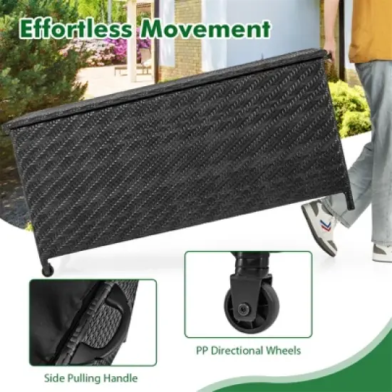 Tangkula Tightly-Woven Rattan Deck Box w/ Polyester Liner Universal Wheels & Gas Strut image {5}
