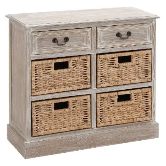 Wood Storage Accent Chest 4 Wicker Basket Drawers Taupe - Olivia & May image {1}