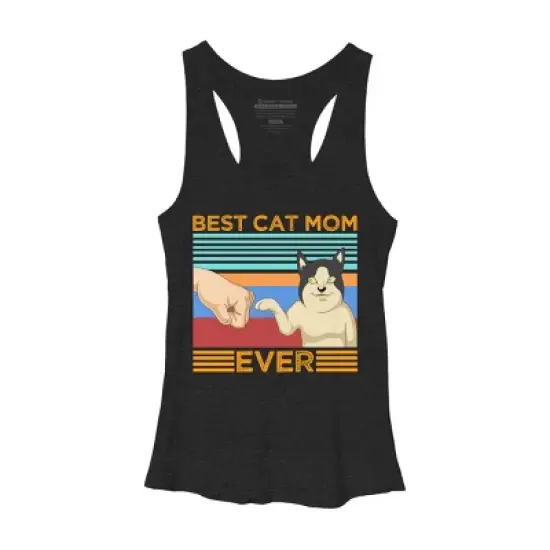 Women's Design By Humans Best Cat Mom Ever Retro Stripes By shirtpublic Racerback Tank Top image {2}