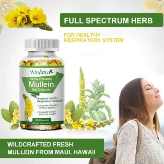 Mulittea Mullein Leaf Capsules Herbal Supplement Supports Respiratory Function Health,120 Count image {5}