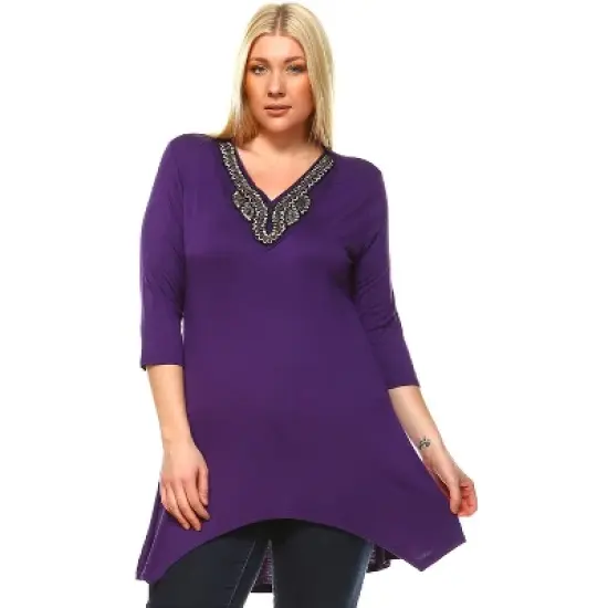 Women's Plus Size Embellished V-Neck Tonya Tunic Top - White Mark image {8}