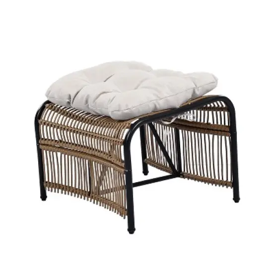 FIONECA 3-Piece Wicker Outdoor Patio Furniture Set with Lounge Chair, Ottoman & Coffee Table, Black & Natural Rattan with Beige Cushions image {12}