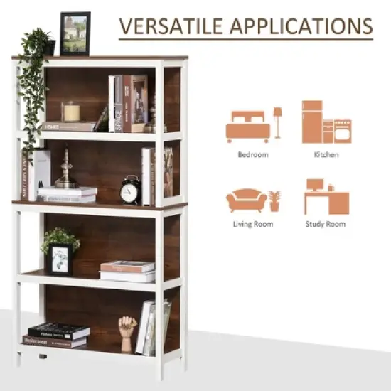 HOMCOM 4 Tier Bookshelf Utility Storage Shelf Organizer with Back Support image {2}