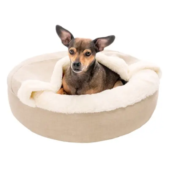 FurHaven Plush & Performance Linen Hooded Donut Pet Bed for Dogs & Cats image {10}