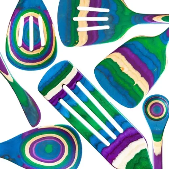 Baltique 7pc Mumbai Kitchen Utensil Set: Wood Cooking Tools, Spoon, Spurtle, Spatula, Multicolored, Hand Wash image {2}