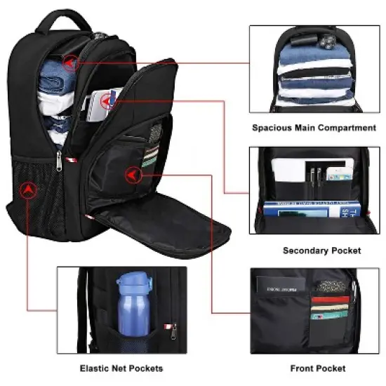 Travel Laptop Backpack, Black Backpack with USB Slit Business Computer Back Pack image {4}