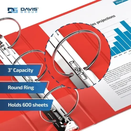 Premium Economy 3" Round Ring Binder 6pk Red: Davis Group, Tabview, Polypropylene, 600 Sheet Capacity, Hard Cover image {2}