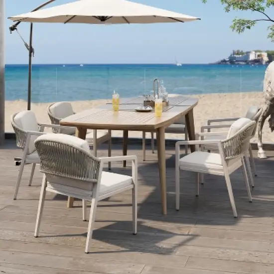 Christopher Knight Home Jiana 7 Pieces Outdoor Rustic Expandable Rattan, Metal and Acacia Wood Dining Set image {10}