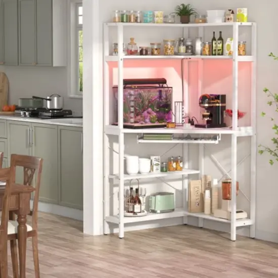 Aheaplus Corner Computer Desk with Hutch, Gaming Desk with Keyboard Tray for Home Office image {8}