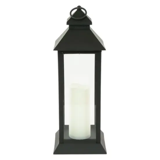 Northlight 15" LED Battery Operated Black Lantern with Flameless Candle image {3}
