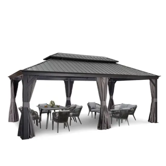 PURPLE LEAF Outdoor Gazebo Aluminum Frame Galvanized Steel Double Roof Patio Hardtop Gazebo with Curtains and Netting for Patio Lawn and Garden image {22}