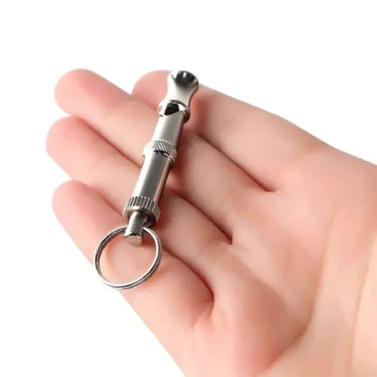 Unique Bargains Metal Adjustable Sound Pitch Lightweight Dog Whistle with Keychain Silver Tone 1 Pc image {3}