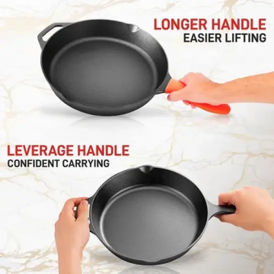 NutriChef NCCI10 10 Inch Pre Seasoned Nonstick Cast Iron Skillet Frying Pan Kitchen Cookware Set with Tempered Glass Lid and Silicone Handle Cover image {4}