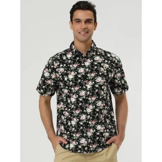 Lars Amadeus Men's Summer Floral Printed Short Sleeves Button Down Beach Hawaiian Shirt image {2}