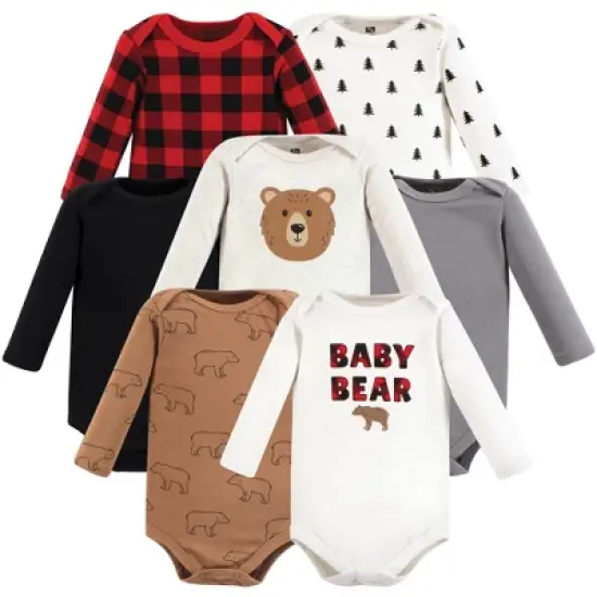 Hudson Baby Infant Boy Cotton Long-Sleeve Bodysuits, Brown Bear 7-Pack image {9}