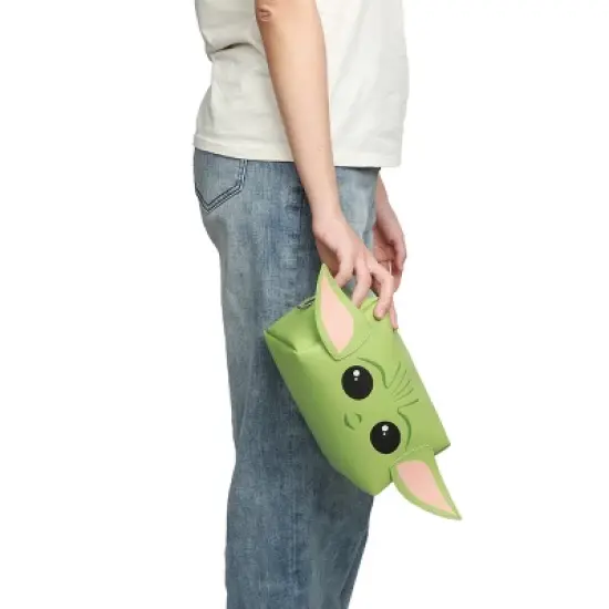 Big Face Grogu with Applique Ears on Green PU Cosmetic Bag image {4}
