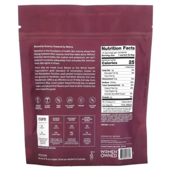 Cure Hydration Hydrating Electrolyte Mix, Berry Pomegranate, 14 Packets, 0.29 oz (8.3 g) Each image {4}