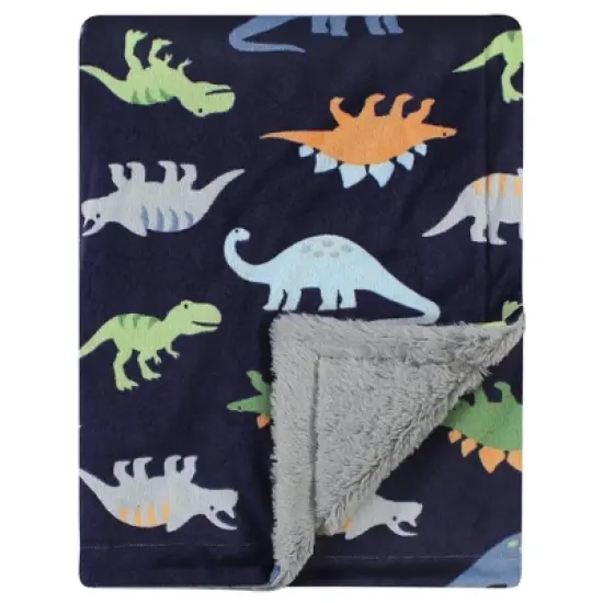 Hudson Baby Infant Boy Plush Blanket with Furry Binding and Back, Dinosaurs, One Size image {2}