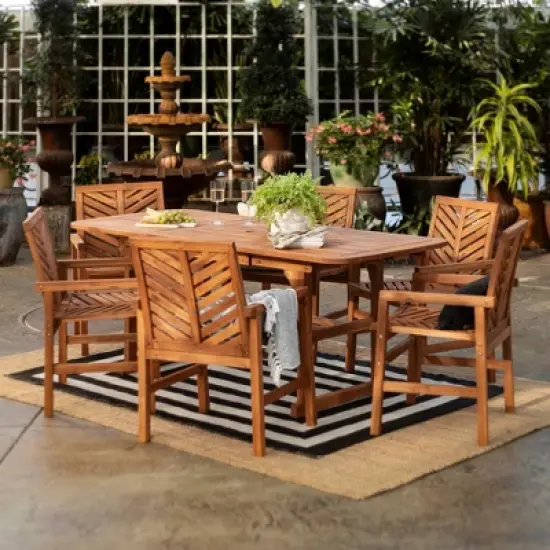 7pc Slatted Extendable Acacia Wood Patio Dining Set - Saracina Home image {3}