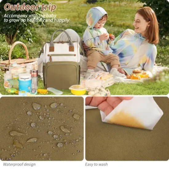 Itopfox Large Capacity Diaper Backpack for Parents with Multiple Pockets, Insulated Compartments, and Stroller Hooks, Beige image {2}