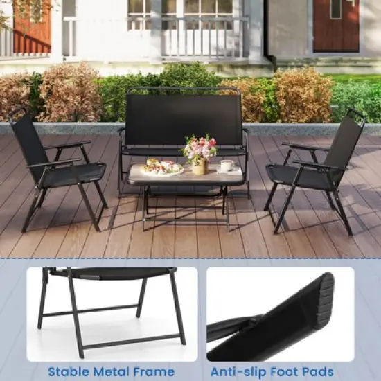 Costway 4 PCS Patio Folding Furniture Set Outdoor Conversation Set Bistro Sectional Set image {4}