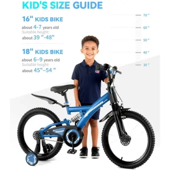 SUGIFT Durable 16"/18" Kids Bike with Adjustable Seat, Dual Brakes, Suspension, Training Wheels and All-Terrain Tires for Ages 4&ndash;9 image {9}
