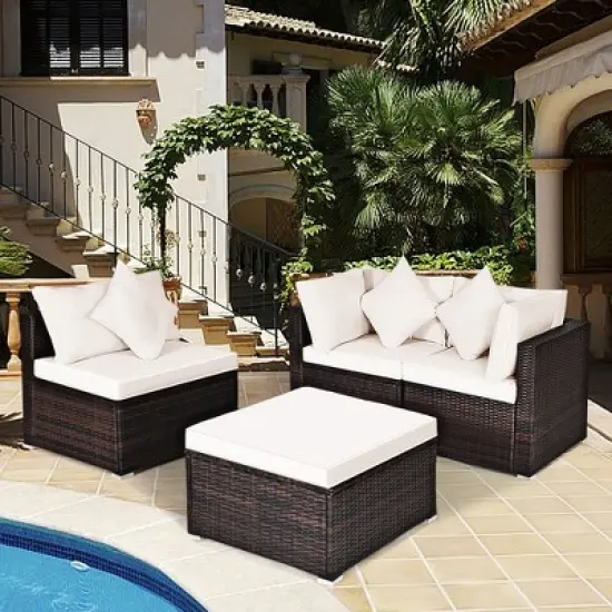 Tangkula 4PCS Rattan Patio Sofa Conversation Set Outdoor Furniture Set w/ Cushion image {2}