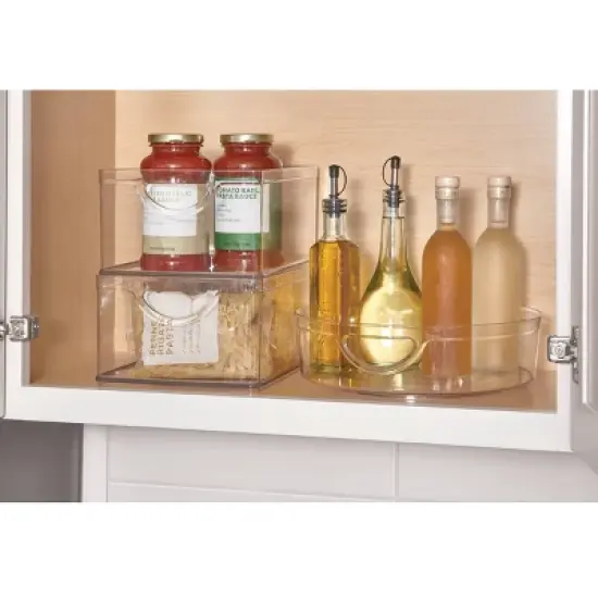 iDESIGN Linus Recycled Plastic Stackable Kitchen Storage Bin with Integrated Handles Clear: Cabinet Organizer, 10"x8"x5" image {3}