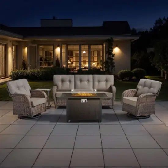 Belord Furniture Patio Set with 43" Propane Fire Pit Table, Patio Furniture Set with Sofa, 2 Swivel Patio Chairs, Accent End Table, and Fire Pit Table image {17}