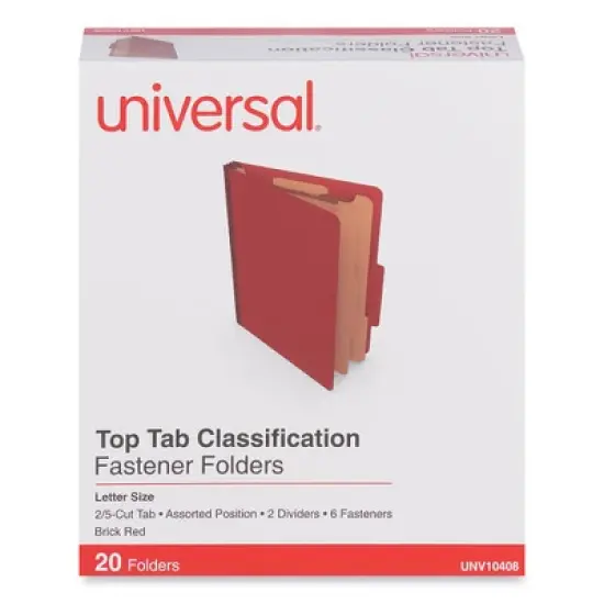 Universal Six-Section Classification Folders, Heavy-Duty Pressboard Cover, 2 Dividers, 6 Fasteners, Letter Size, Brick Red, 20/Box image {4}