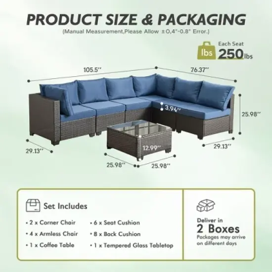 XIZZI Modular Patio Furniture Set, Outdoor Sofa Set with Corner Units, Center Sofas & Coffee Table, Durable & All-Weather Design, 7 Pcs/Set, Dark Blue image {1}